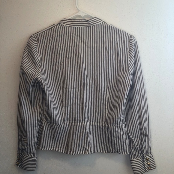 Button Up Striped Military Style Blouse - Picture 2 of 6